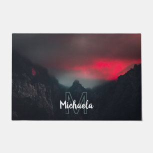 Burning clouds, fog and mountains monogram doormat