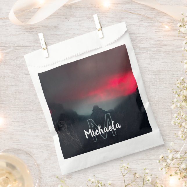 Burning clouds, fog and mountains monogram favour bag (Clipped)