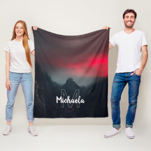 Burning clouds, fog and mountains monogram fleece blanket