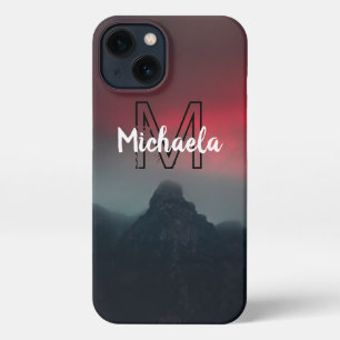 Burning clouds, fog and mountains monogram in sky iPhone 13 case