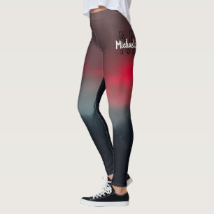 Burning clouds, fog and mountains monogram in sky leggings