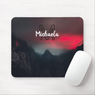 Burning clouds, fog and mountains monogram in sky mouse pad