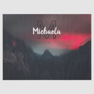 Burning clouds, fog and mountains monogram in sky tissue paper