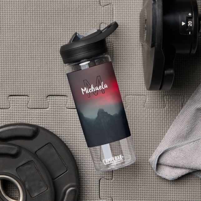 Burning clouds, fog and mountains monogram in sky water bottle (Gym)