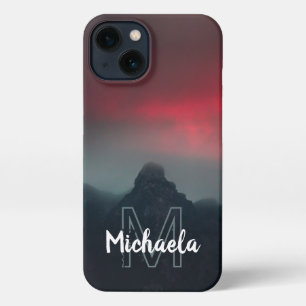 Burning clouds, fog and mountains monogram iPhone 13 case