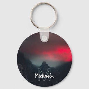 Burning clouds, fog and mountains monogram keychain