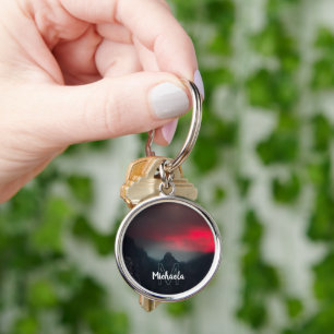 Burning clouds, fog and mountains monogram keychain