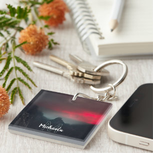 Burning clouds, fog and mountains monogram keychain