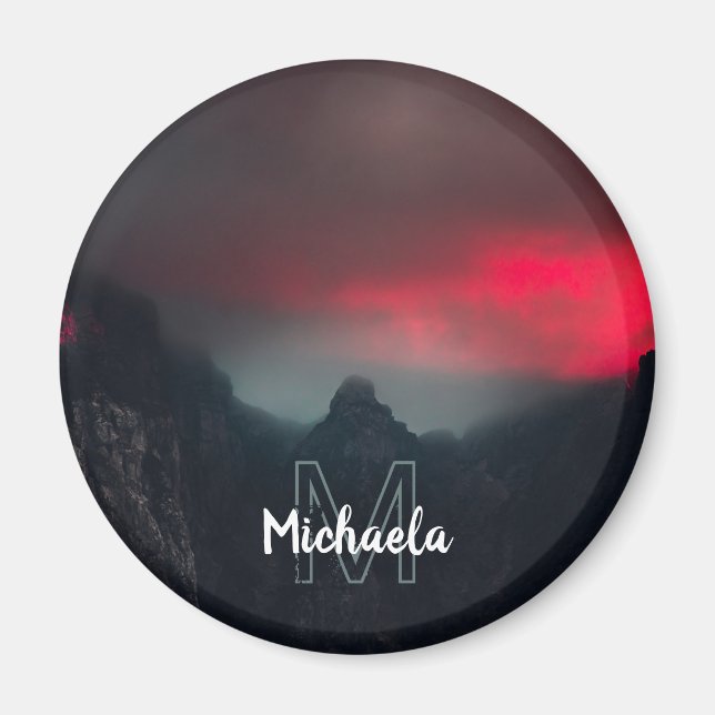 Burning clouds, fog and mountains monogram magnet (Front)