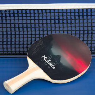 Burning clouds, fog and mountains monogram ping pong paddle