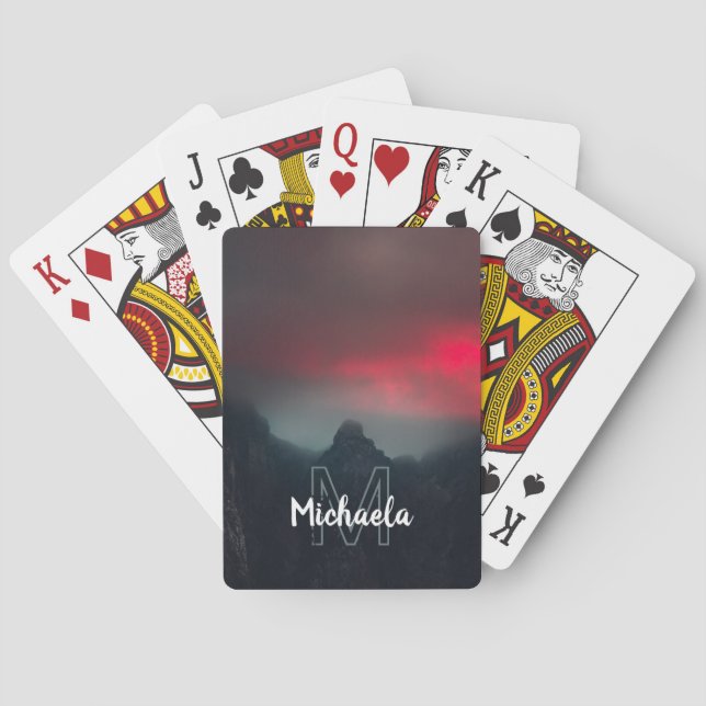 Burning clouds, fog and mountains monogram playing cards (Back)