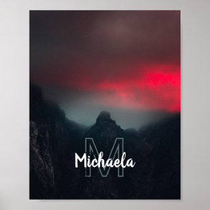 Burning clouds, fog and mountains monogram poster