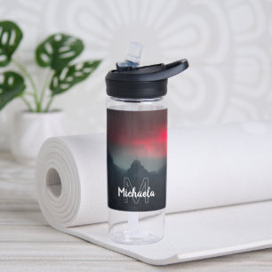 Burning clouds, fog and mountains monogram water bottle