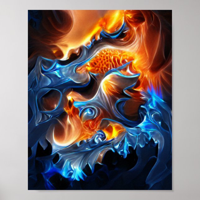 Burning Fire and Ice Spiral Fractal Art Poster (Front)