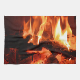 Burning Fireplace Flames I Kitchen Towel