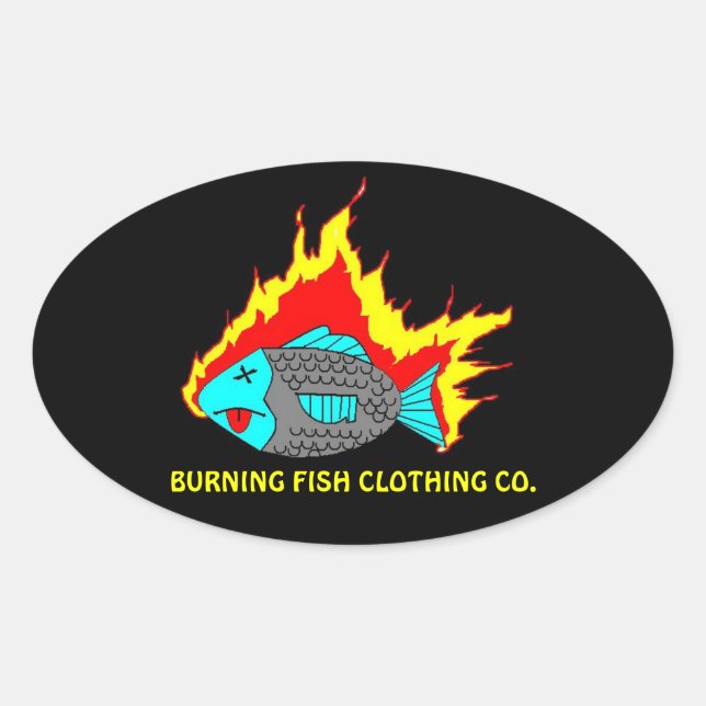 BURNING FISH LOGO OVAL STICKER (Front)