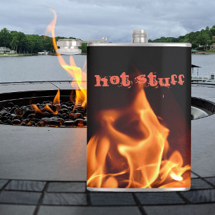 Burning Flames on Black and Orange Customizable Hip Flask