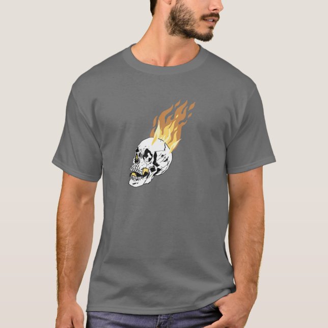 Burning Flames Skull Design T-Shirt (Front)