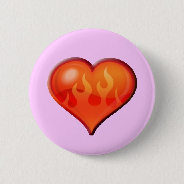 Burning Flaming Heart 2 Inch Round Button (Front)