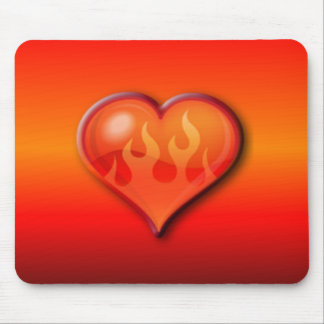 Burning Flaming Heart Mouse Pad
