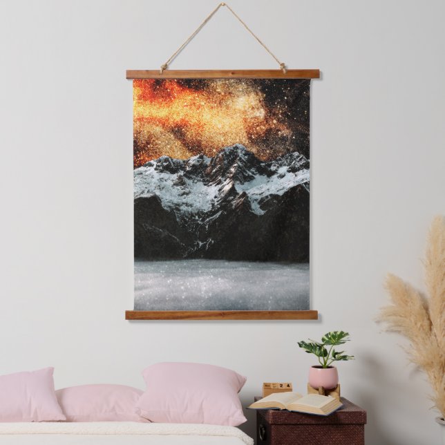 Burning galaxy above majestic mountains hanging tapestry (Bedroom)