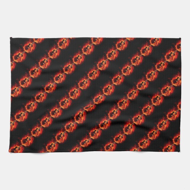 Burning Guitar, Orange Flames Music Rock Band Kitchen Towel (Horizontal)