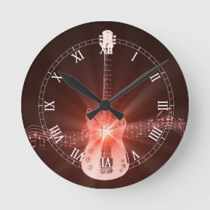 Burning Guitar Round Clock