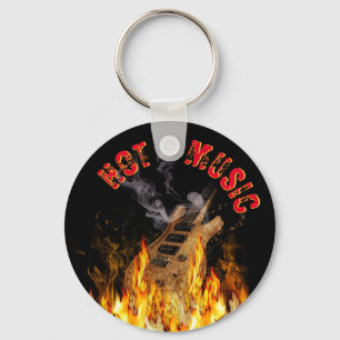 Burning Guitar w/our your text Keychain