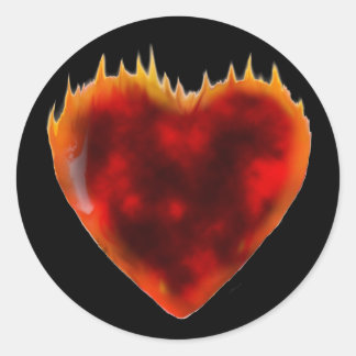 Burning heart classic round sticker