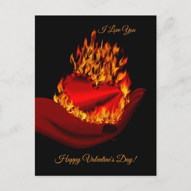 Burning Heart in Hand , Happy Valentine s Day Holiday Postcard (Front)