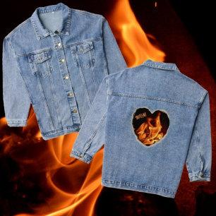 Burning Heart on Fire Photographic Flames Denim Jacket