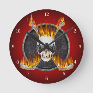 Burning Hockey Sticks Round Clock