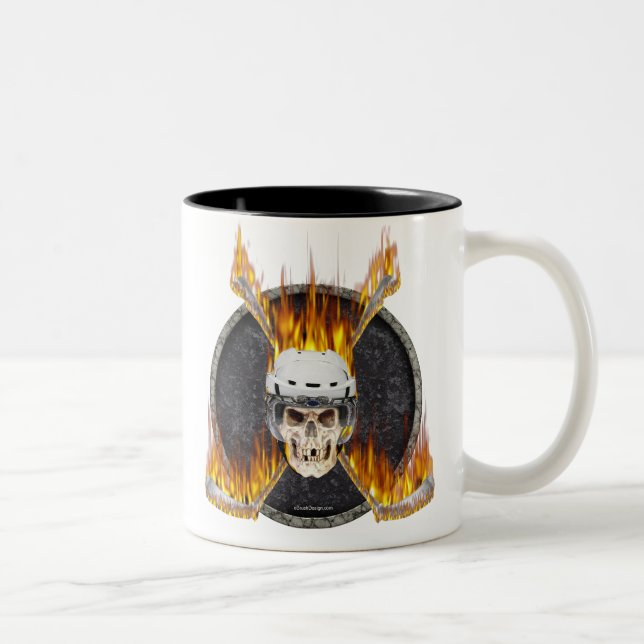 Burning Hockey Sticks Two-Tone Coffee Mug (Right)