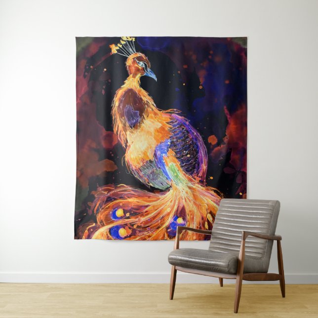 Burning Phoenix Peacock Tapestry (In Situ)