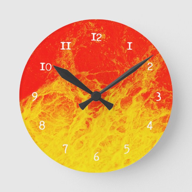 Burning red and yellow fire round clock (Front)