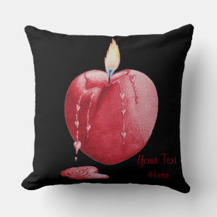 burning red candle with heart shaped flame of love throw pillow