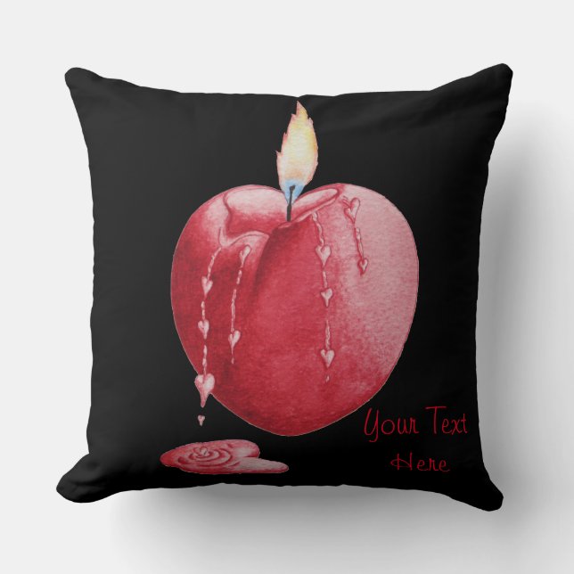 burning red candle with heart shaped flame of love throw pillow (Front)