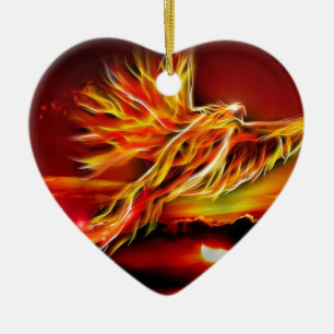 Burning Red Flying Phoenix Garden of Tarot Ceramic Ornament