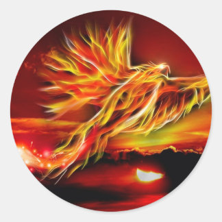 Burning Red Flying Phoenix Garden of Tarot Classic Round Sticker