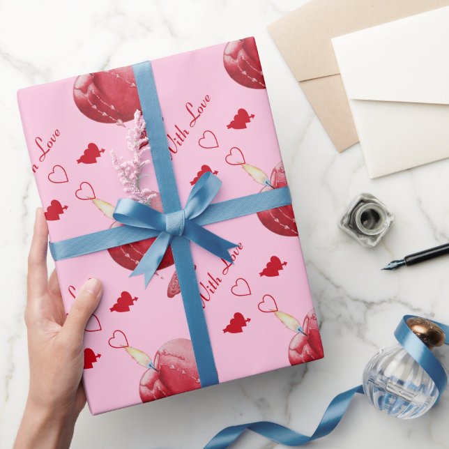 burning red hearts on pink background romantic wrapping paper (Gifting)