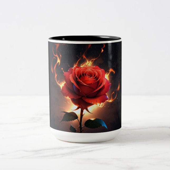 Burning Rose – Passion Meets Destruction in Striki Two-Tone Coffee Mug (Center)