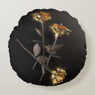 Burning Roses – Golden Elegance Round Pillow