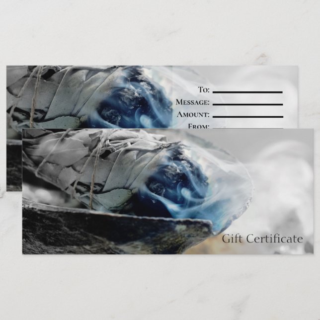 Burning Sage Smoking Metaphysical Gift Certificate Invitation (Front/Back)