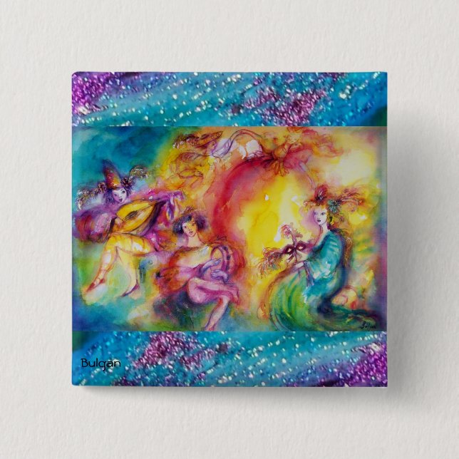 BURNING THE CARNIVAL / Venetian Carnival Dance 2 Inch Square Button (Front)