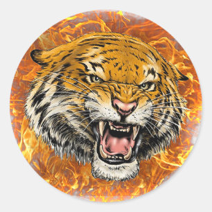 burning tiger classic round sticker