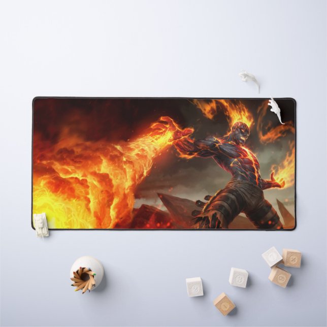 Burning Vengeance Gaming Desk Mat | flame mousepad (Kids Table)