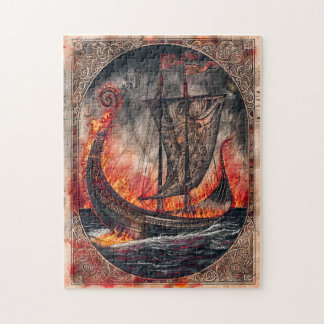Burning Viking Ship in Burial Ritual Jigsaw Puzzle