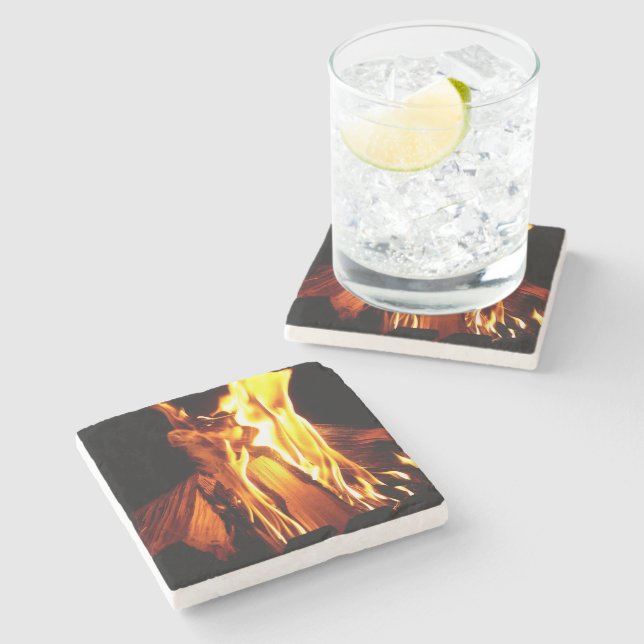Burning Wood and Fire Stone Coaster (Side)