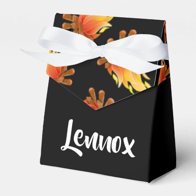 Burning wood pattern on black favor box (Front Side)