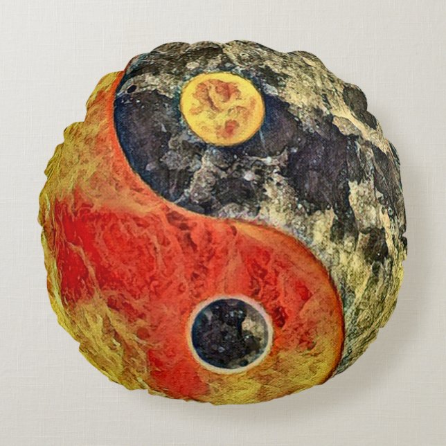 Burning Yin Yang Artisan Round Pillow (Front)